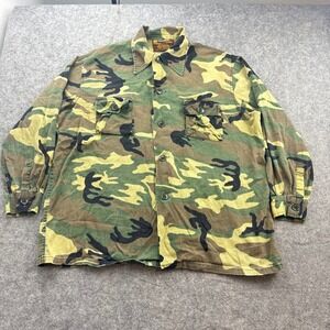 Caliber Sportsmans Apparel Camo Shirt Jacket Mens M Green Woodland 100% Cotton